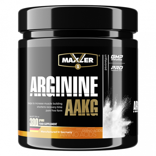 Maxler Arginine AAKG 300 гр. Эта аминокислота помогает увеличивать мышечную массу и кровоснабжение мышц, способствует быстрейшей доставке кислорода и питательных веществ к работающим мышцам.