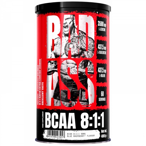 Bad Ass BCAA 8:1:1 400gr  Bad Ass BCAA 8:1:1 — это наиболее изученная, протестированная и активная добавка в новой, улучшенной форме.
При построении и защите мускулатуры в основном используются три крутые аминокислоты, из которых лейцин — самая активная и значимая. Если ты знаешь, как работают BCAA, ты точно выберешь нашу уникальную формулу.