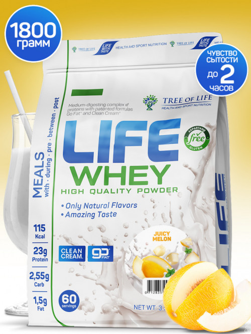 Tree of LIFE Whey 1800gr  Life Whey- это сывороточный протеин с добавлением казеиновой матрицы, для создания еще более насыщенного вкуса с приятной молочной пенкой! Потрясающий вкус и приятная текстура напитка дадут вам максимум удовольствия и пользы! Объём: 4 lb Вес: 1800 гр. Количество порций: 60