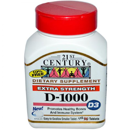  21 century  Vitamin D 1000mg 110 tab Витамин D — группа биологически активных веществ (в том числе холекальциферол и эргокальциферол). Холекальциферол (витамин D3) синтезируется под действием ультрафиолетовых лучей в коже и поступает в организм человека с пищей.