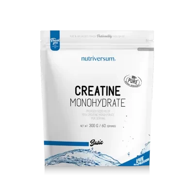 Nutriversum Creatine Monohydrate Basic 300gr  С помощью Creatine Monohydrate от Nutriversum можно значительно улучшить свои силовые показатели на тренировках и добиться более высоких спортивных результатов. Находящийся в его составе креатин моногидрат создает условия для производства дополнительной порции молекул АТФ, которые являются основным источником «топлива» для всего организма, в том числе для мышц.