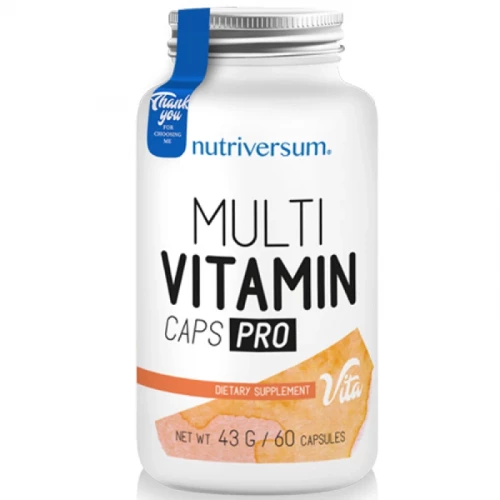 Nutriversum Multi Vita Pro 60 caps Vita - Multivitamin PRO - это мультиактивный мульти-ингредиент, который с 13 ингредиентами помогает удовлетворить самые важные потребности нашего организма в водорастворимых и жирорастворимых витаминах в количествах, которых может хватить даже для спортсменов!