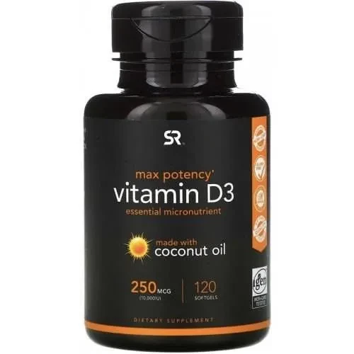 Sports Research Vitamin D3 5000ME 120 caps Витамин Д3 (холекальциферол) является критически важным для многих функций организма. Витамин Д3, помимо прочего, полезен для здоровья костей, иммунного здоровья, работы сердечно-сосудистой системы и клеточного обмена. Появляющиеся исследования отмечают все больше полезных эффектов витамина D3 при оптимальной дозировке витамина Д3. Известно, что этот витамин взаимодействует с более 200 различными генами, благодаря чему играет важнейшую регуляторную роль в качестве обменного активатора множества процессов.