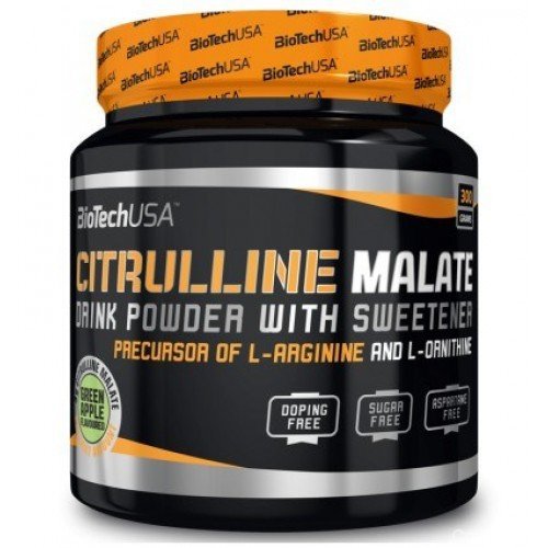 BioTech Citruline Malate 300гр.  Citrulline Malate от Biotech Nutrition – это условно незаменимая аминокислота цитруллин, дополненная яблочной кислотой (малатом), которая усиливает воздействие цитруллина. В период интенсивных тренировок уровень этих элементов в организме снижается. Поэтому бодибилдеры, спортсмены и люди, занимающиеся физическими упражнениями, должны получать их из внешних источников.