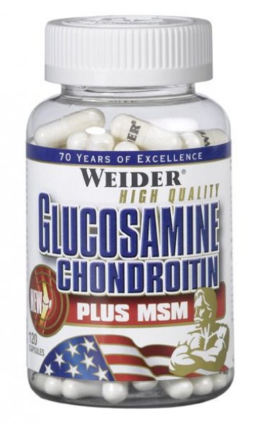 Weider Glucosamine &amp; Chondroitin + MSM 120 капс Глюкозамин, хондроитин сульфат и MSM находятся в некотором количестве в организме человека.Глюкозамин играет важную роль в формировании и восстановлении хрящей. Хондроитин сульфат является частью протеиновой молекулы (протеогликана), которая придает хрящам эластичность. MSM — натуральный источник серы, которая используется для синтеза протеина, образования гормонов и энзимов, роста тканей.