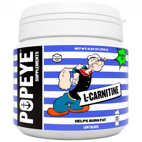 POPEYE L-Carnitine 250gr банка ​Popeye Supplements L-Carnitine – добавка изготовлена на основе качественного L-карнитина тартрат, отвечающего за сжигание жира и выработку энергии. Купить продукт рекомендуется для похудения и повышения эффективности тренировок. L-карнитин – это витаминоподобное вещество, транспортирующее жировые клетки в мышцы. В результате уменьшается объем жировой прослойки и появляется энергия для тренировки. При этом карнитин не забирает нужные для организма жиры, а расходует только их запасы из депо.