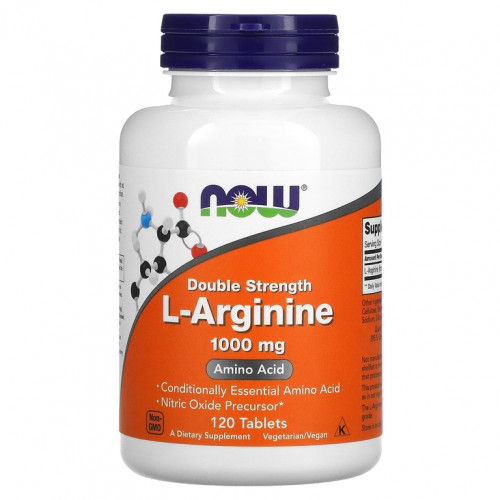 NOW L-Arginine 1000 mg 120 tabs L-аргинин — это условно незаменимая аминокислота, которая участвует в цикле образования мочевины и выведении шлаков, а также в синтезе ДНК и белков. Являясь основным прекурсором оксида азота (NO), он играет важную роль в расширении кровеносных сосудов.