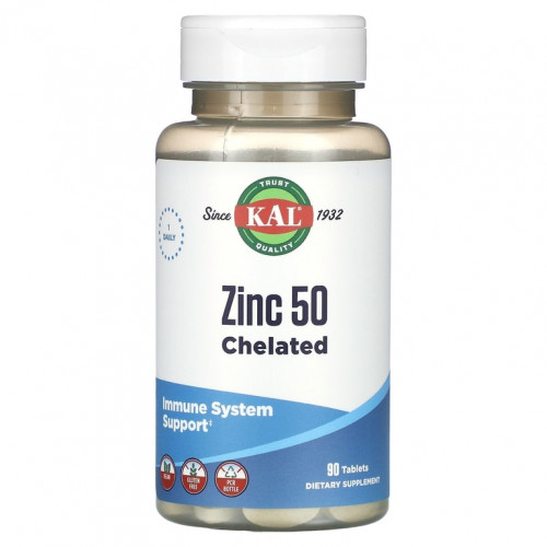 KAL Zinc Chelated 50mg 90 tabs Цинк обеспечивает питательную поддержку здоровой иммунной системы.