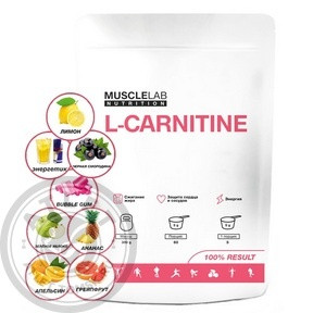 MuscleLab L-Carnitine дой-пак 300гр. L-Carnitine - является аминокислотой, которая участвует в процессе транспортировки жирных кислот в организме. Стимулирование распада жиров – одна из самых важных функций для многих спортсменов и процесс сжигания жира невозможен без кислорода, который поступает с карнитиновыми добавками. MuscleLab