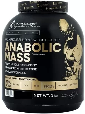 Kevin Levrone Anabolic Mass 3 kg  Anabolic MASS – это не просто гейнер, а действительно качественный продукт для набора мышечной массы и улучшения спортивных показателей. Каждая его порция – это 48 грамм белка, представленного матрицей из концентрата, изолята и гидролизата сыворотки, 54 грамма простых углеводов, а также мощная энергетическая смесь более чем 6 компонентов.