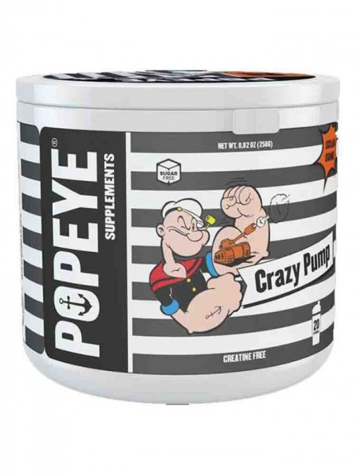 POPEYE CrazY PumP 250gr  Сухой порошковый концентрат для напитка Pre Workout "Crazy Pump (сумасшедшая накачка)" - уникальный предтренировочный комплекс, который даст вам не только мощный драйв на тренировках, но и сумасшедший пампинг и прорисовку вен.
